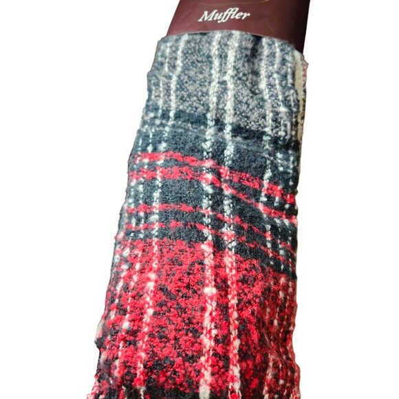 NWT Plaid Muffler Scarf Red White & Blue Preppy Classic Americana Cozy Academia - Picture 3 of 4